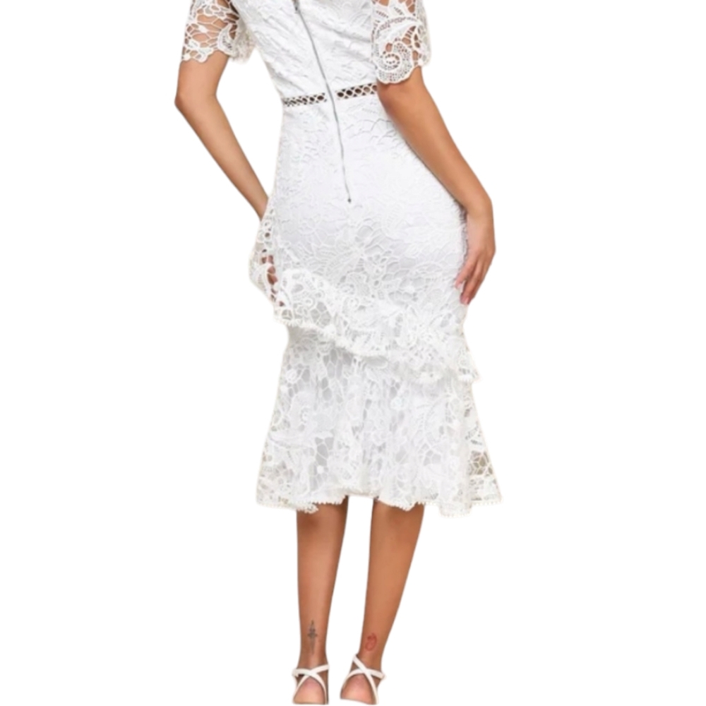 Nwot Lulu's White Embroidered Floral Lace Briarwood Shortsleeve Midi Dre… - Picture 12 of 17